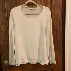 Loft Long Sleeve Scalloped embroidered top